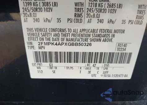 2016 Ford Edge Sport z USA, uszkodzony, nr VIN 2FMPK4APXGBB50326